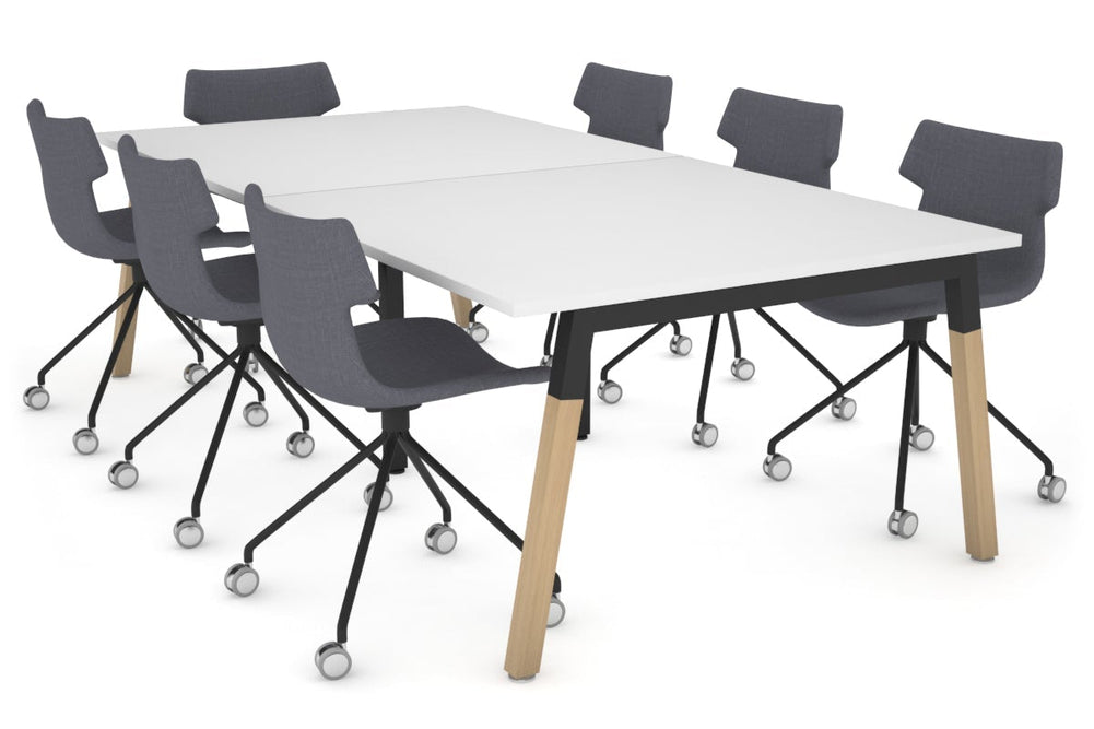 Quadro A Legs Modern Boardroom Table - Wood Legs Cross Beam [2400L x 1200W]-black leg white 