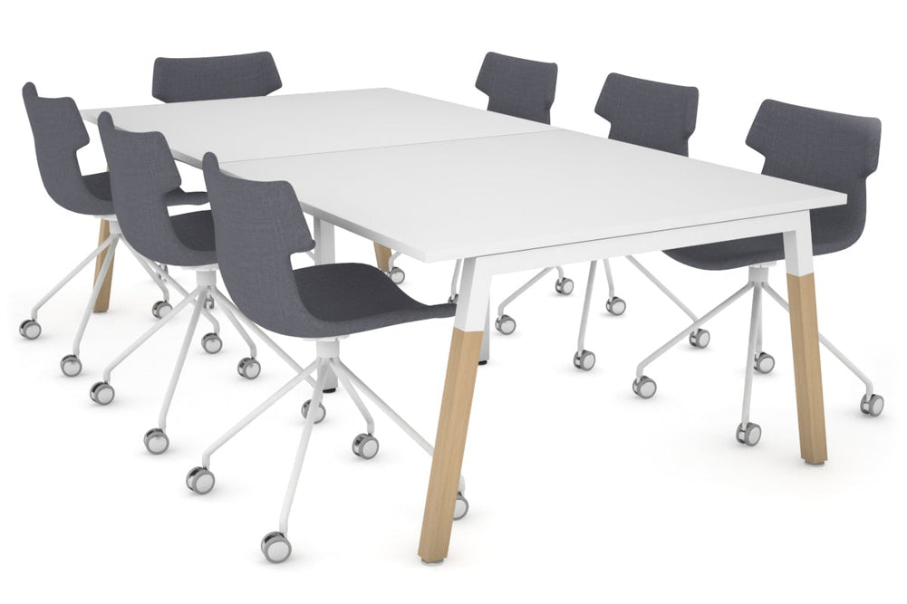 Quadro A Legs Modern Boardroom Table - Wood Legs Cross Beam [2400L x 1200W]-white leg white 