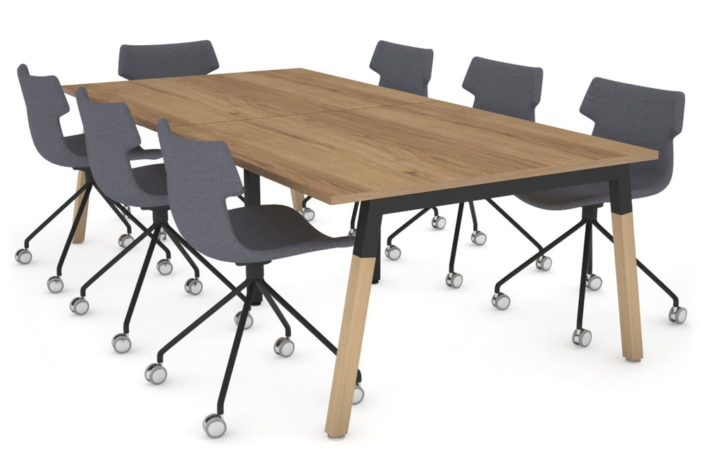 Quadro A Legs Modern Boardroom Table - Wood Legs Cross Beam [2400L x 1200W]-black leg salvage oak 