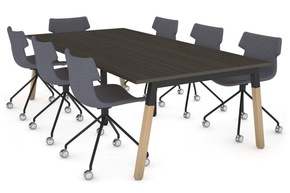 Quadro A Legs Modern Boardroom Table - Wood Legs Cross Beam [2400L x 1200W]-black leg dark oak 
