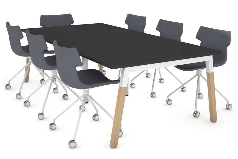 Quadro A Legs Modern Boardroom Table - Wood Legs Cross Beam [2400L x 1200W]-white leg black 