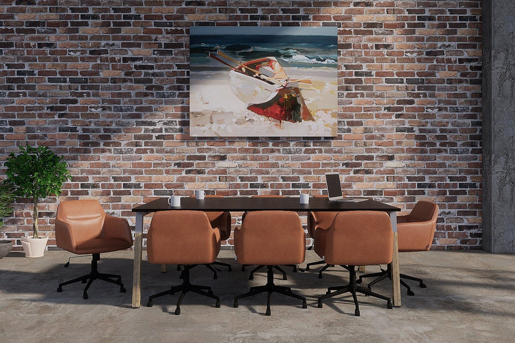 Quadro A Legs Modern Boardroom Table - Wood Legs Cross Beam [2400L x 1200W]-white leg black 