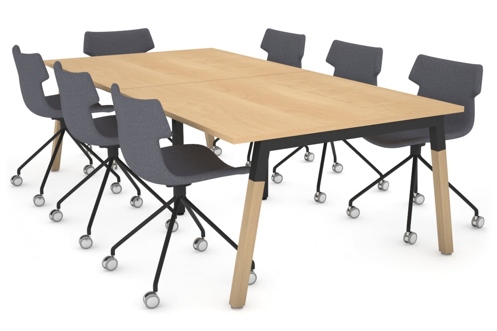 Quadro A Legs Modern Boardroom Table - Wood Legs Cross Beam [2400L x 1200W]-black leg maple 