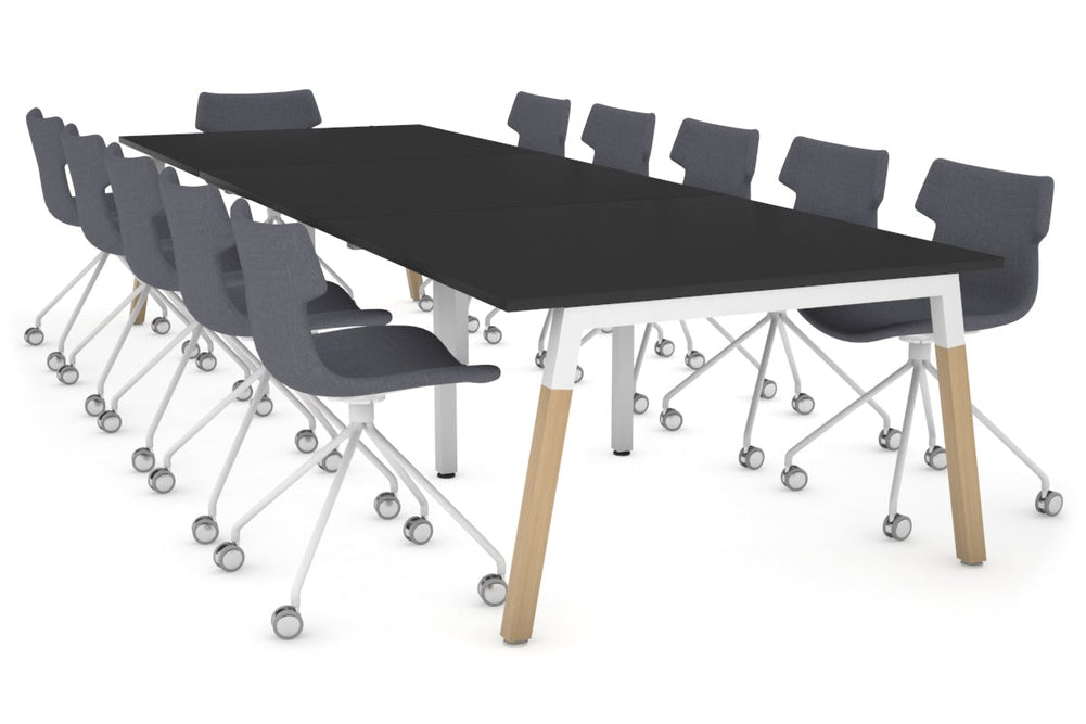 Quadro A Legs Modern Boardroom Table - Wood Legs Cross Beam [3600L x 1200W]-white leg black 
