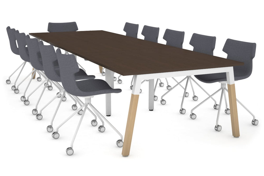 Quadro A Legs Modern Boardroom Table - Wood Legs Cross Beam [3600L x 1200W]-white leg dark oak 