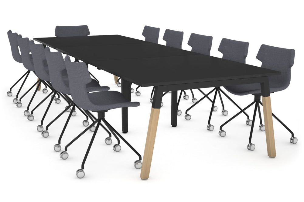 Quadro A Legs Modern Boardroom Table - Wood Legs Cross Beam [3600L x 1200W]-black leg black 