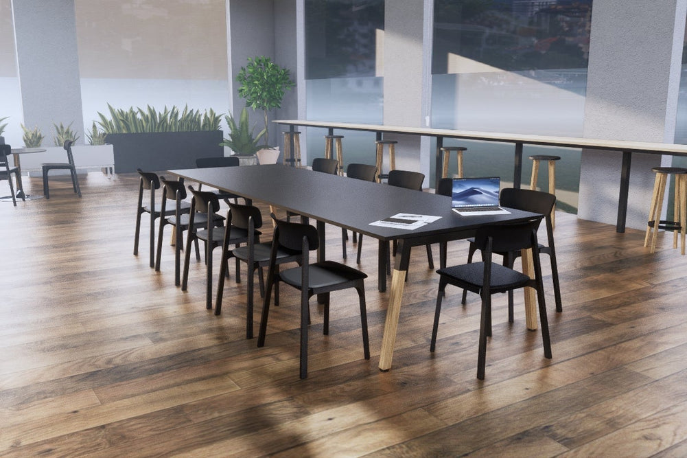 Quadro A Legs Modern Boardroom Table - Wood Legs Cross Beam [3600L x 1200W]-white leg dark oak 