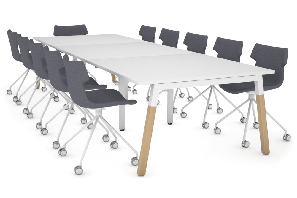 Quadro A Legs Modern Boardroom Table - Wood Legs Cross Beam [3600L x 1200W]-white leg white 