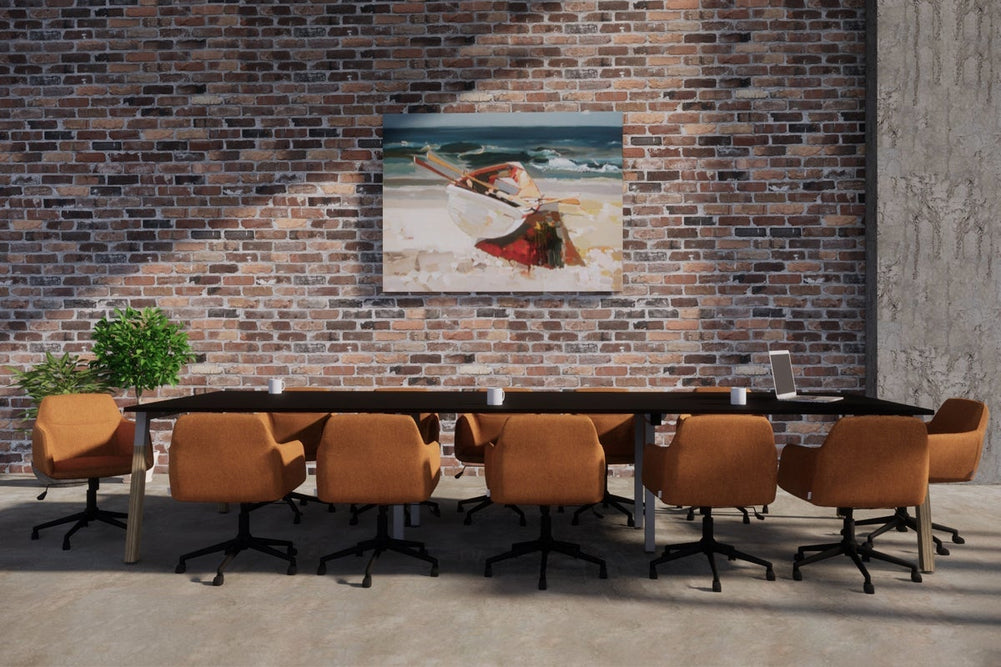 Quadro A Legs Modern Boardroom Table - Wood Legs Cross Beam [3600L x 1200W]-white leg dark oak 