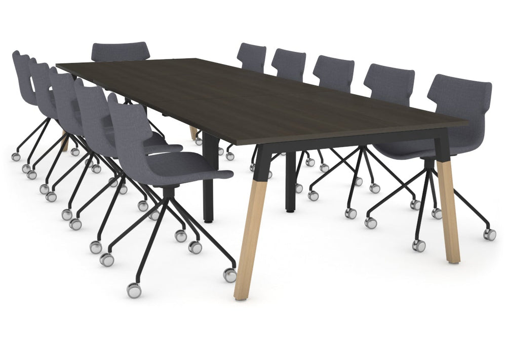 Quadro A Legs Modern Boardroom Table - Wood Legs Cross Beam [3600L x 1200W]-black leg dark oak 