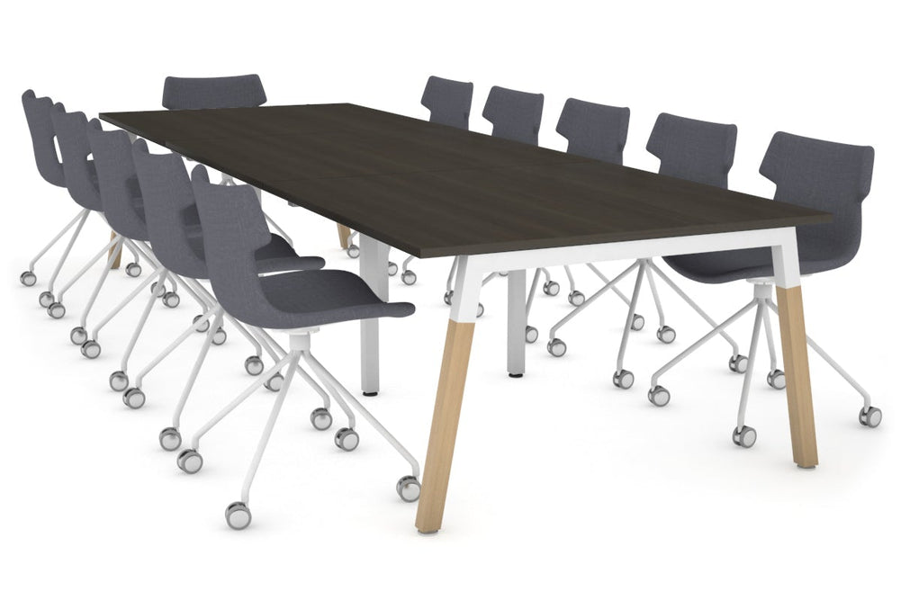 Quadro A Legs Modern Boardroom Table - Wood Legs Cross Beam [3600L x 1200W]-white leg dark oak 