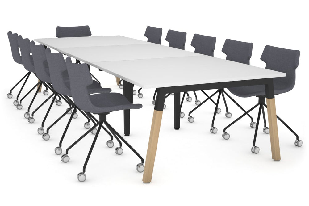 Quadro A Legs Modern Boardroom Table - Wood Legs Cross Beam [3600L x 1200W]-black leg white 