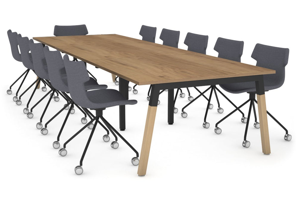 Quadro A Legs Modern Boardroom Table - Wood Legs Cross Beam [3600L x 1200W]-black leg salvage oak 