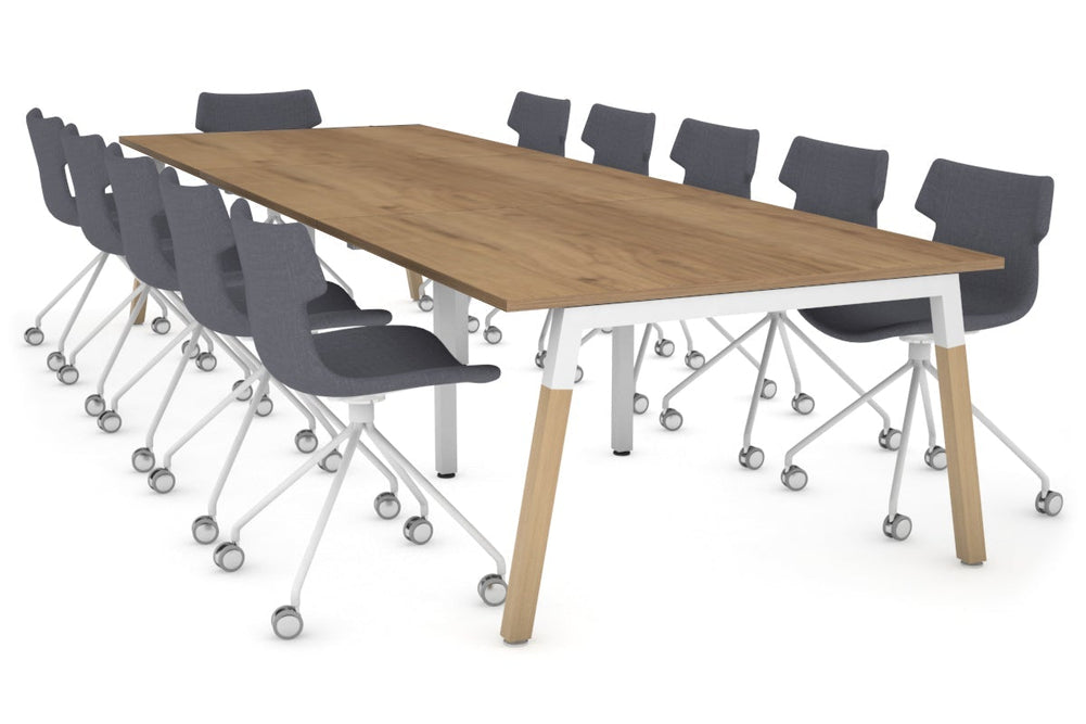 Quadro A Legs Modern Boardroom Table - Wood Legs Cross Beam [3600L x 1200W]-white leg salvage oak 