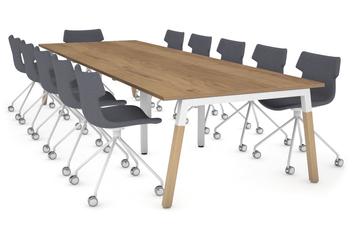 Quadro A Legs Modern Boardroom Table - Wood Leg Cross Beam [3600L x 1200W] Jasonl white leg salvage oak 