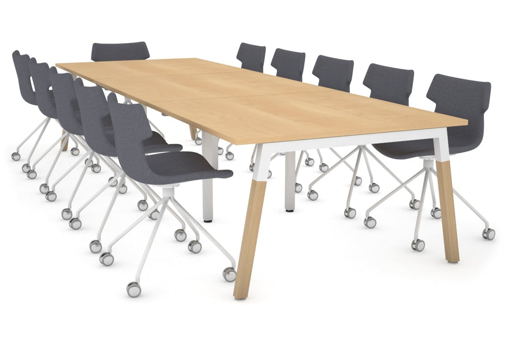 Quadro A Legs Modern Boardroom Table - Wood Legs Cross Beam [3600L x 1200W]-white leg maple 