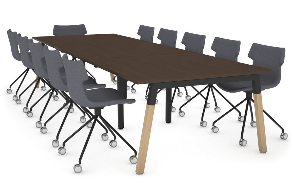 Quadro A Legs Modern Boardroom Table - Wood Legs Cross Beam [3600L x 1200W]-white leg dark oak 