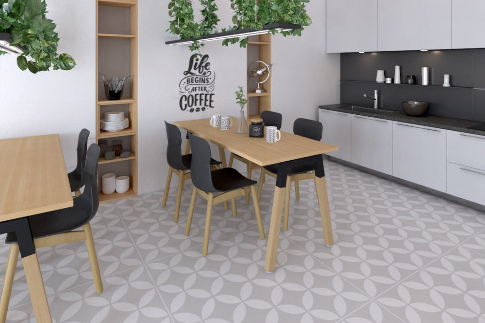 Quadro A Legs Table - Wood Legs Cross Beam [1400L x 700W]-white leg dark oak 