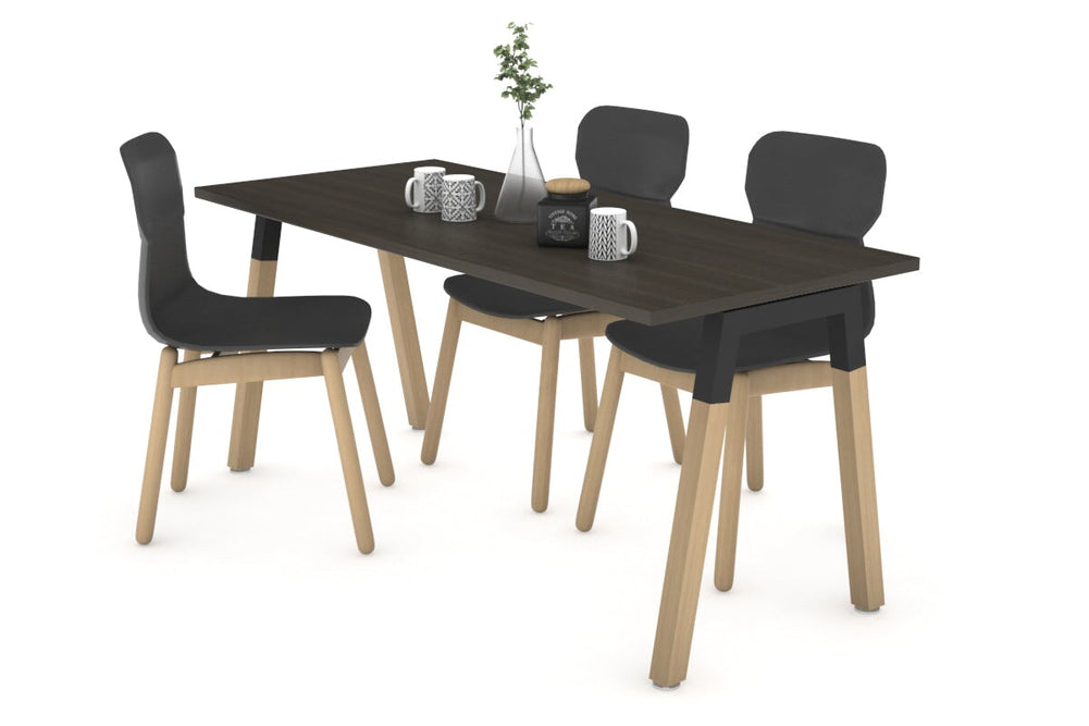 Quadro A Legs Table - Wood Legs Cross Beam [1400L x 700W]-black leg dark oak 