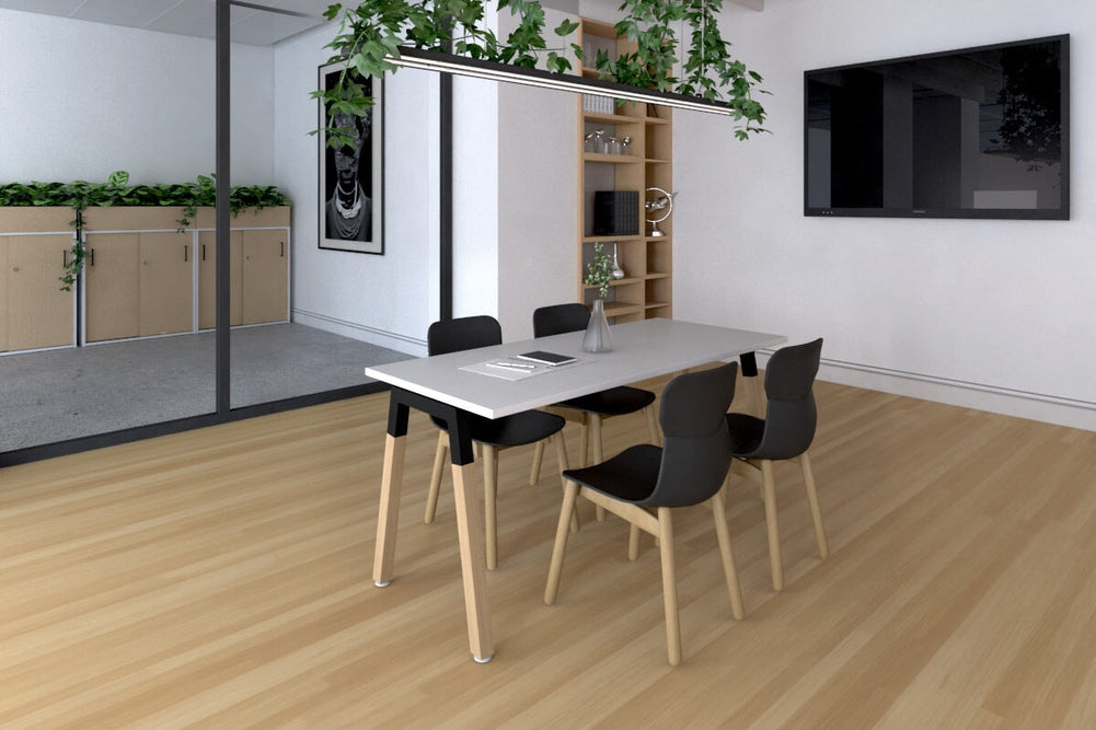 Quadro A Legs Table - Wood Legs Cross Beam [1600L x 700W]-white leg dark oak 