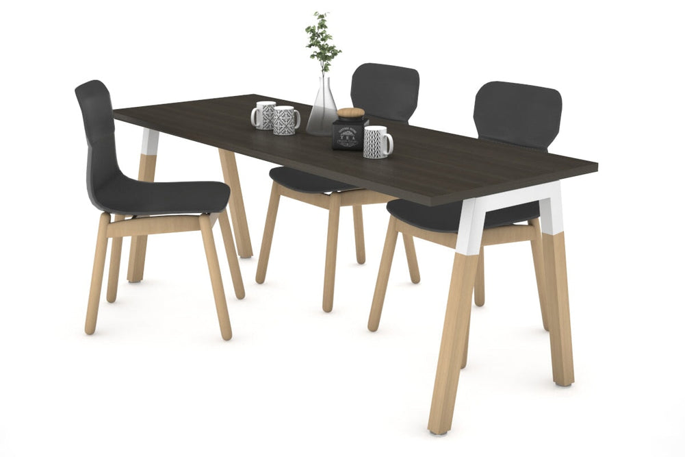 Quadro A Legs Table - Wood Legs Cross Beam [1600L x 700W]-white leg dark oak 