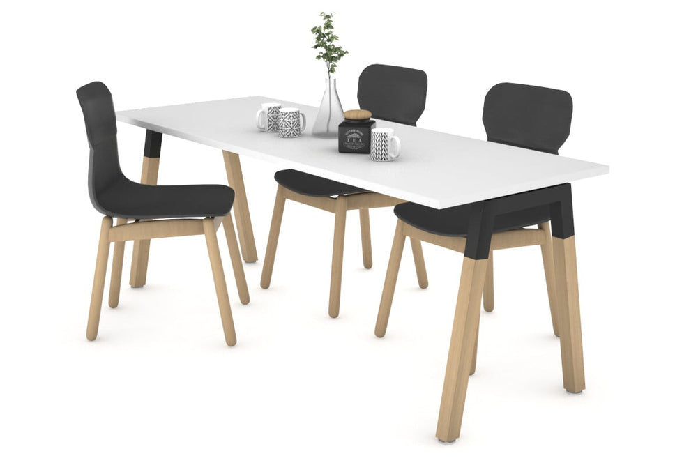 Quadro A Legs Table - Wood Legs Cross Beam [1600L x 700W]-black leg white 
