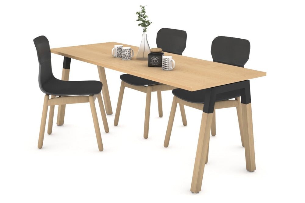Quadro A Legs Table - Wood Legs Cross Beam [1600L x 700W]-black leg maple 