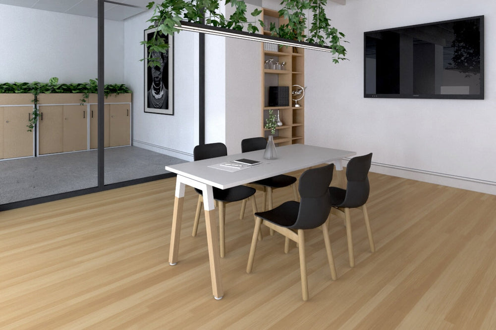 Quadro A Legs Table - Wood Legs Cross Beam [1600L x 700W]-white leg dark oak 
