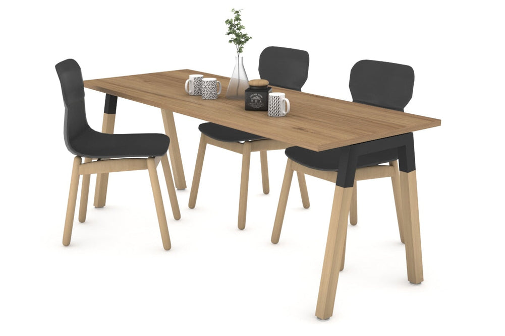 Quadro A Legs Table - Wood Legs Cross Beam [1600L x 700W]-black leg salvage oak 