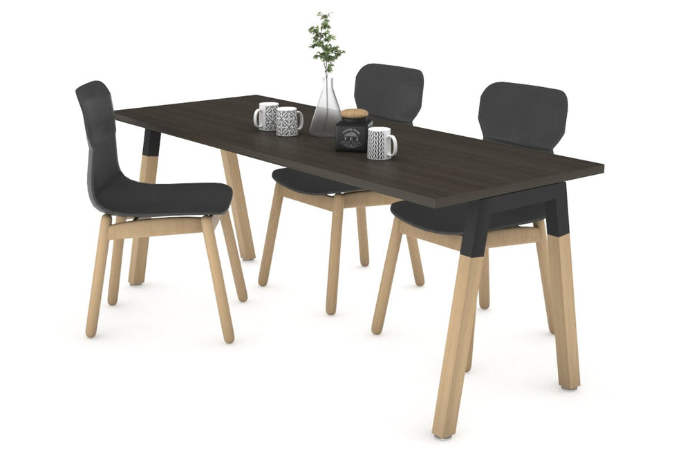 Quadro A Legs Table - Wood Legs Cross Beam [1600L x 700W]-black leg dark oak 