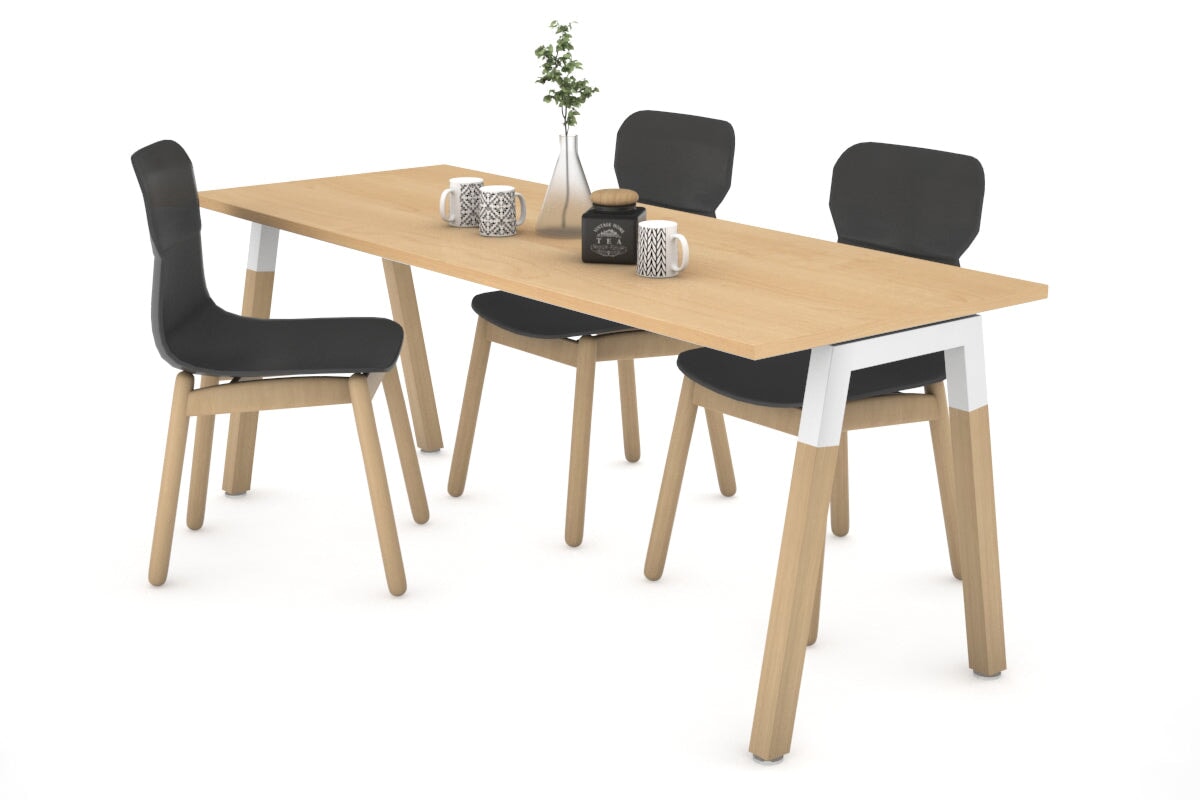 Quadro A Legs Table - Wood Leg Cross Beam [1800L x 800W] Jasonl white leg maple 