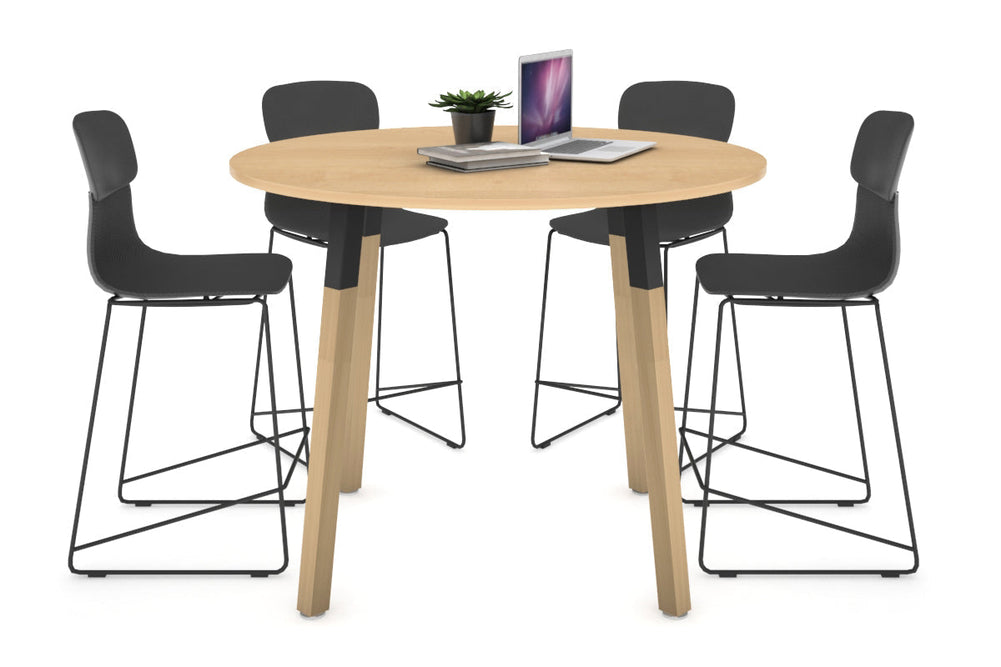 Quadro Counter Wood Legs Round Table [1000 mm]-black bracket maple none