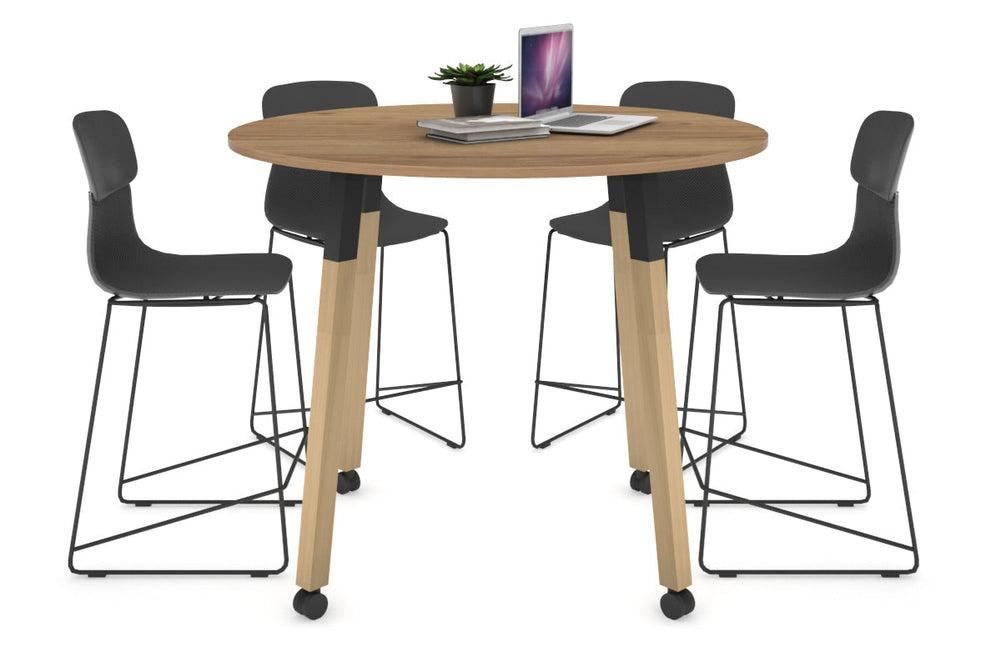 Quadro Counter Wood Legs Round Table [1000 mm]-black bracket salvage oak wheels