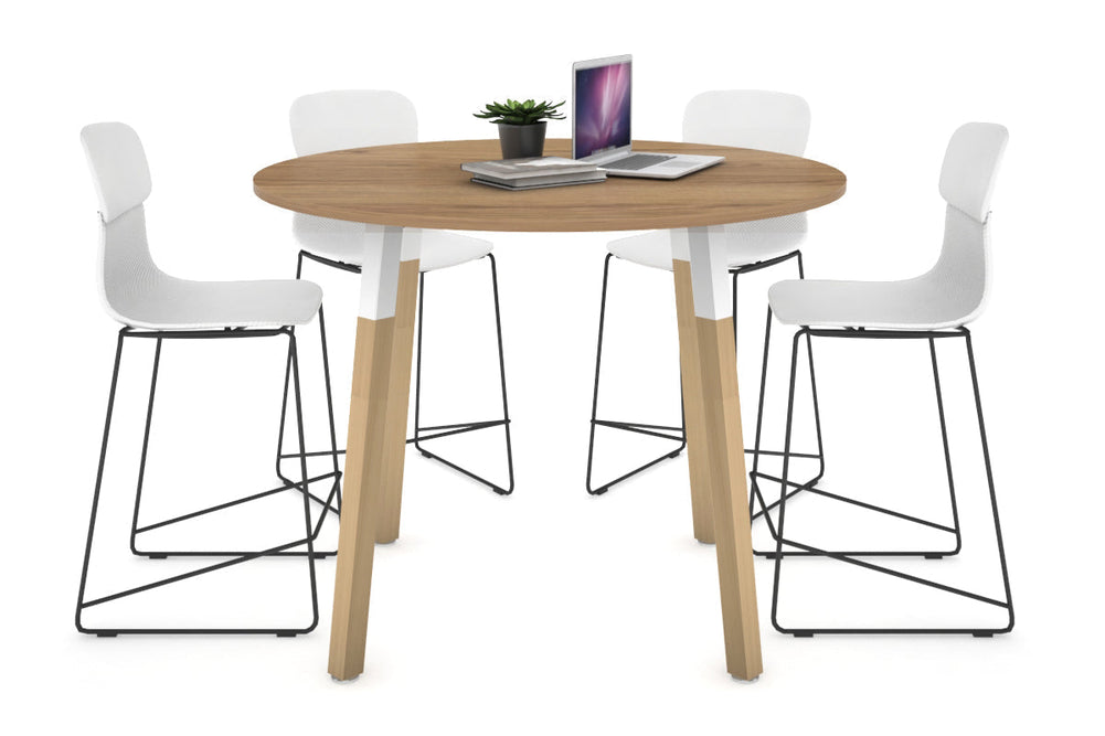 Quadro Counter Wood Legs Round Table [1000 mm]-white bracket salvage oak none