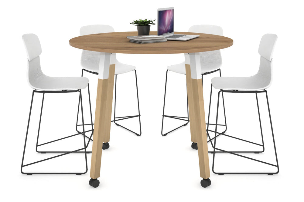 Quadro Counter Wood Legs Round Table [1000 mm]-white bracket salvage oak wheels