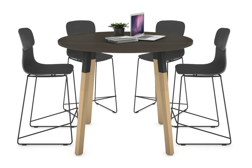 Quadro Counter Wood Legs Round Table [1000 mm]-black bracket dark oak none
