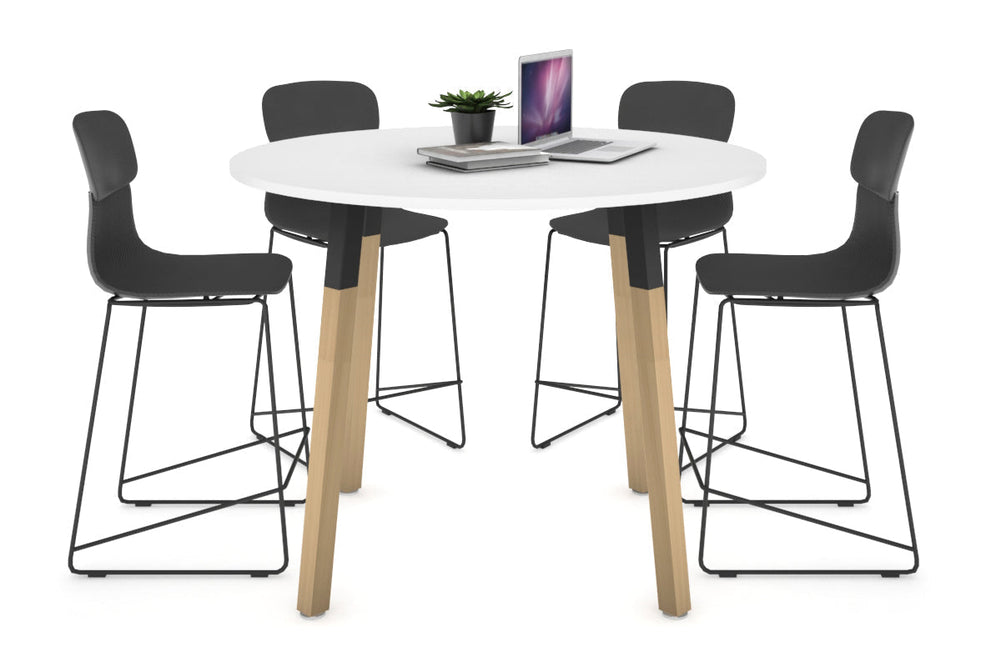 Quadro Counter Wood Legs Round Table [1000 mm]-black bracket white none