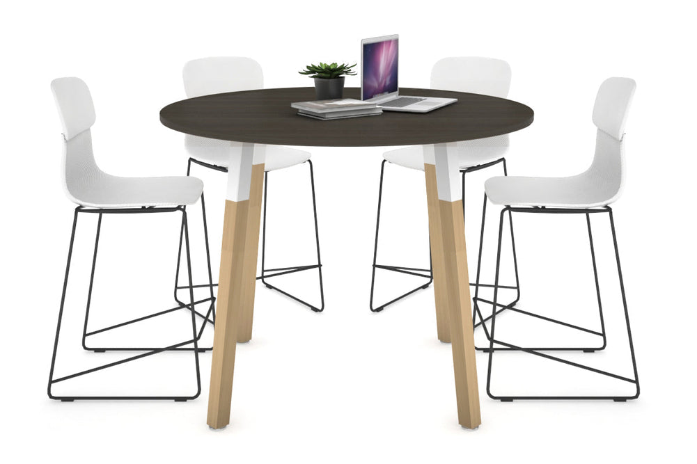 Quadro Counter Wood Legs Round Table [1000 mm]-white bracket dark oak none
