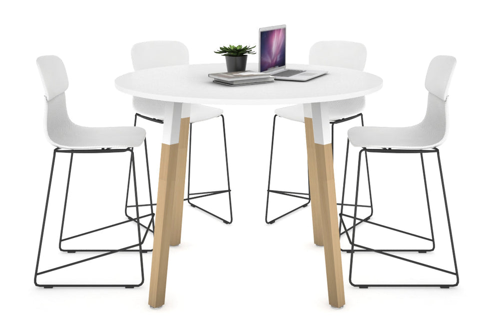 Quadro Counter Wood Legs Round Table [1000 mm]-white bracket white none
