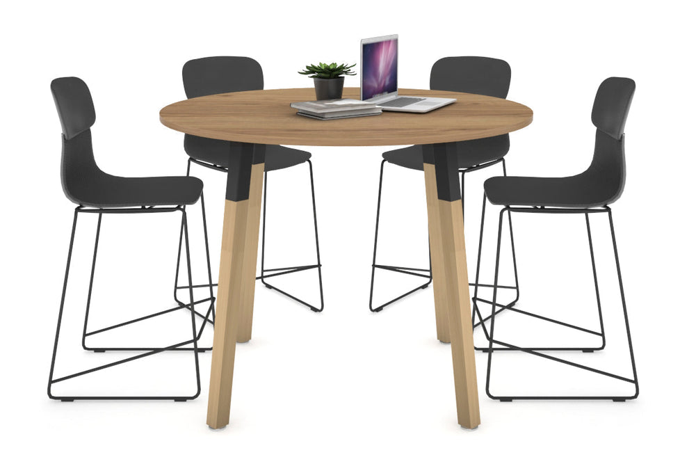 Quadro Counter Wood Legs Round Table [1000 mm]-black bracket salvage oak none