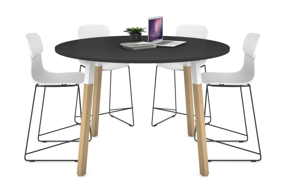 Quadro Counter Wood Legs Round Table [1200 mm]-white bracket black none