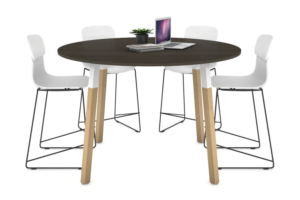 Quadro Counter Wood Legs Round Table [1200 mm]-white bracket dark oak none