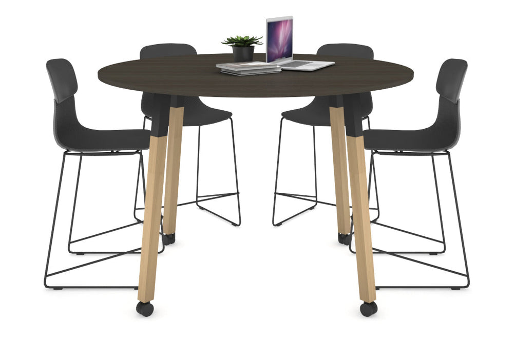 Quadro Counter Wood Legs Round Table [1200 mm]-black bracket dark oak wheels