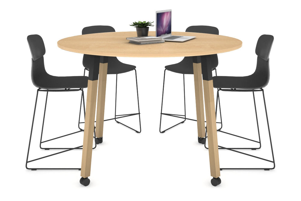 Quadro Counter Wood Legs Round Table [1200 mm]-black bracket maple wheels
