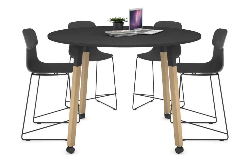 Quadro Counter Wood Legs Round Table [1200 mm]-black bracket black wheels