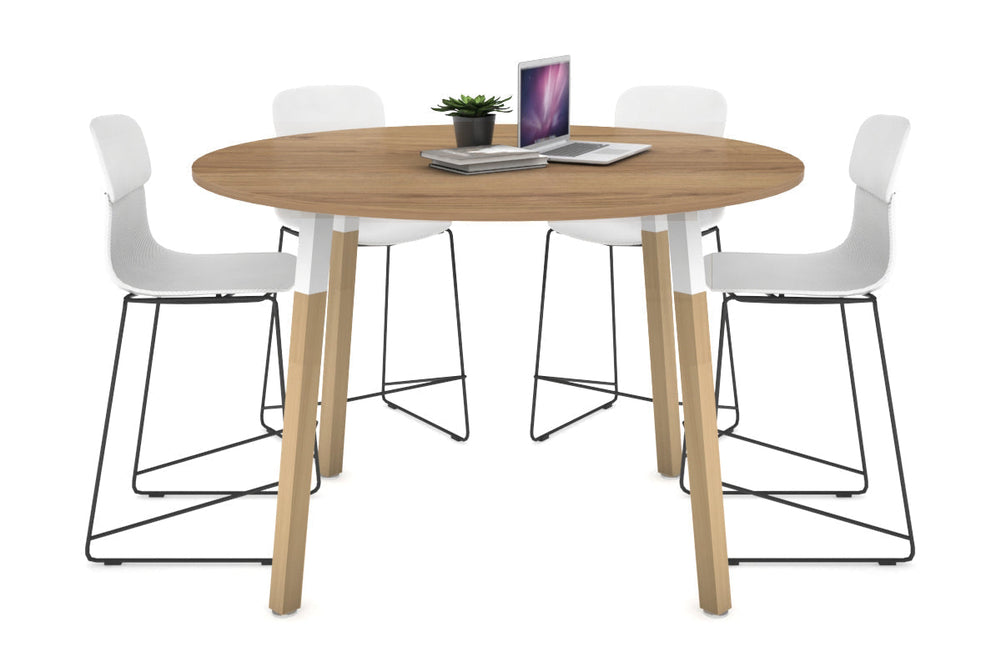 Quadro Counter Wood Legs Round Table [1200 mm]-white bracket salvage oak none