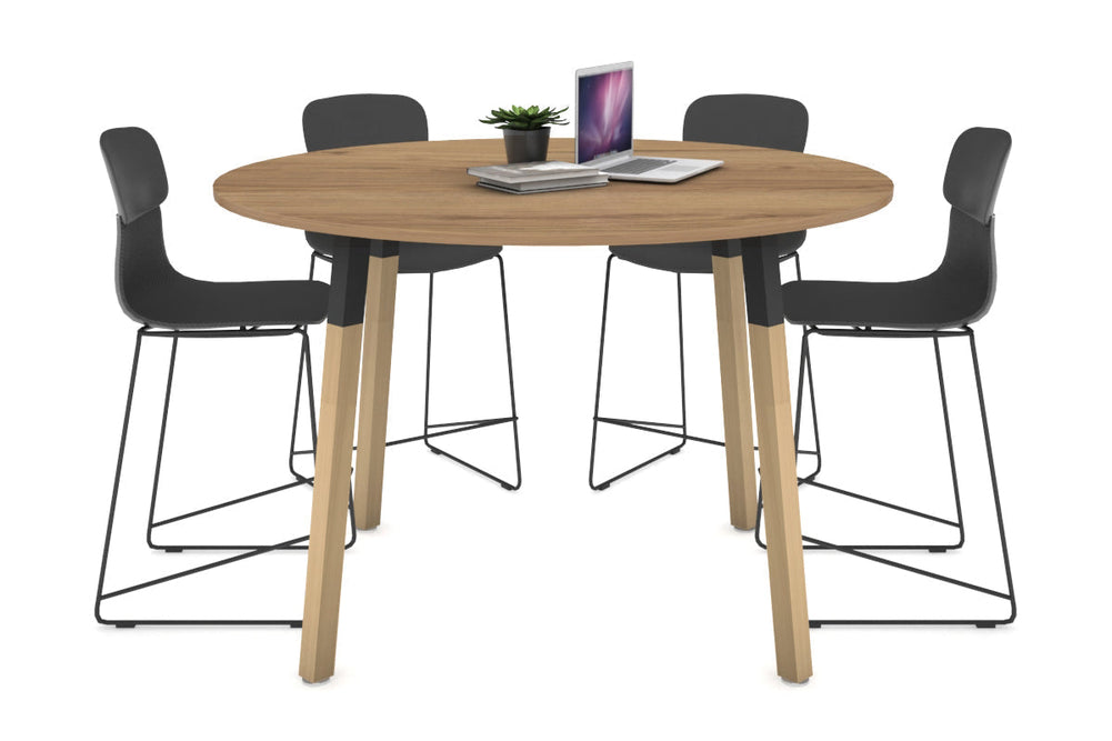 Quadro Counter Wood Legs Round Table [1200 mm]-black bracket salvage oak none