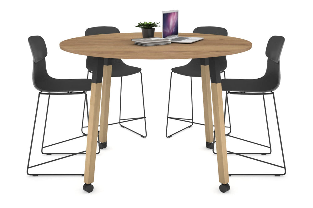Quadro Counter Wood Legs Round Table [1200 mm]-black bracket salvage oak wheels