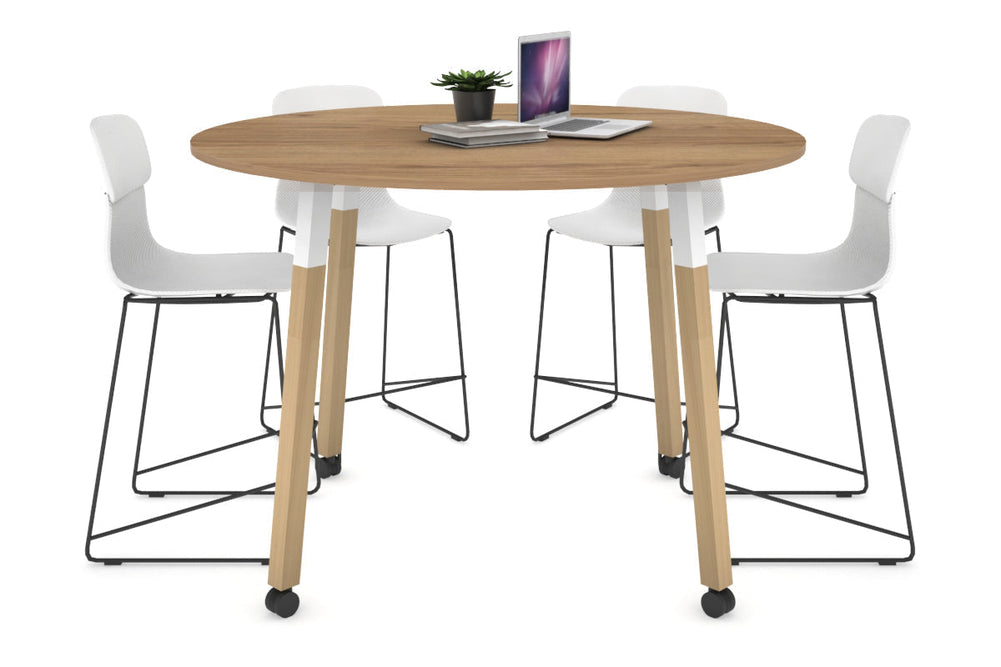 Quadro Counter Wood Legs Round Table [1200 mm]-white bracket salvage oak wheels