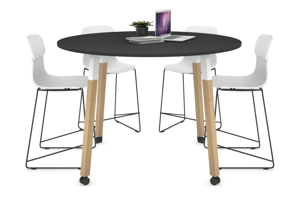 Quadro Counter Wood Legs Round Table [1200 mm]-white bracket black wheels